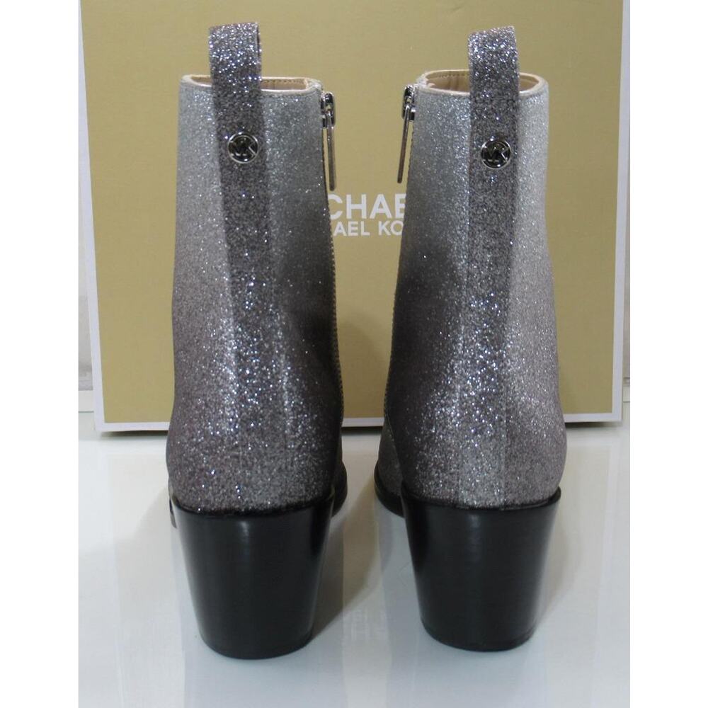 Michael Kors Harlow Bootie Glitter Embellished Boots Silver / Black Size 8 - Picture 5 of 9